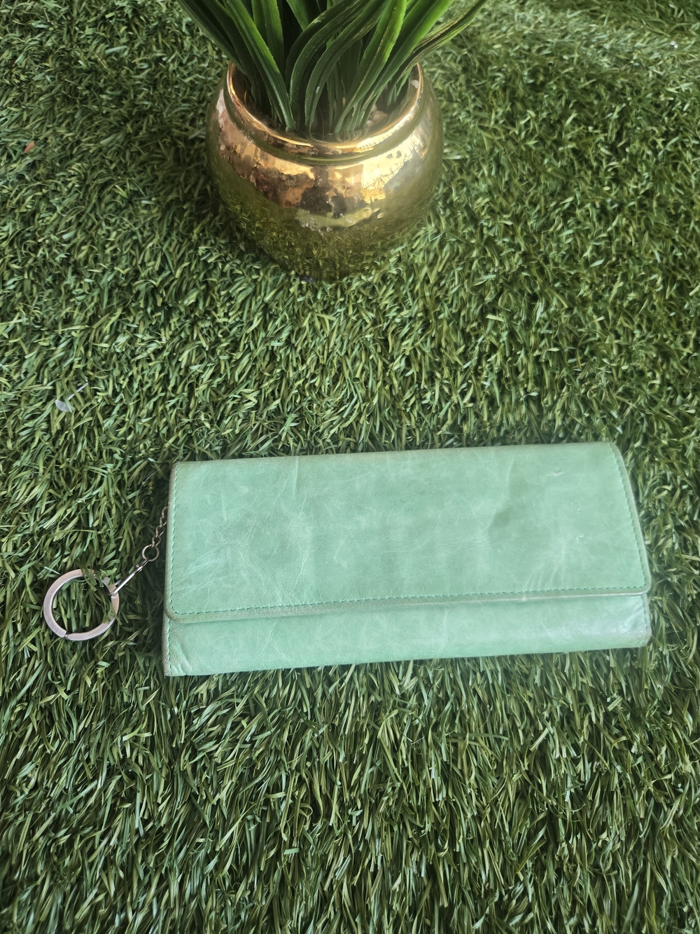 HOBO Mint Green Fold-Over Wallet with Key Ring